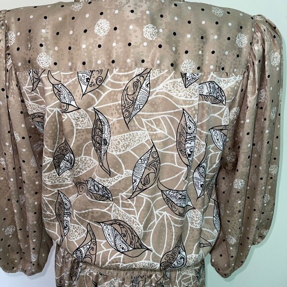 Diane Freis Georgette Dress Womens Vintage Mixed Print Elastic Waist Scarf Beige - Picture 7 of 15